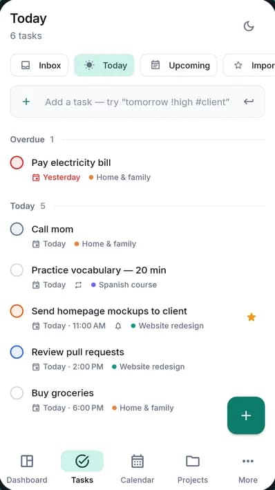 Etimad Tasks Android app showing today's tasks